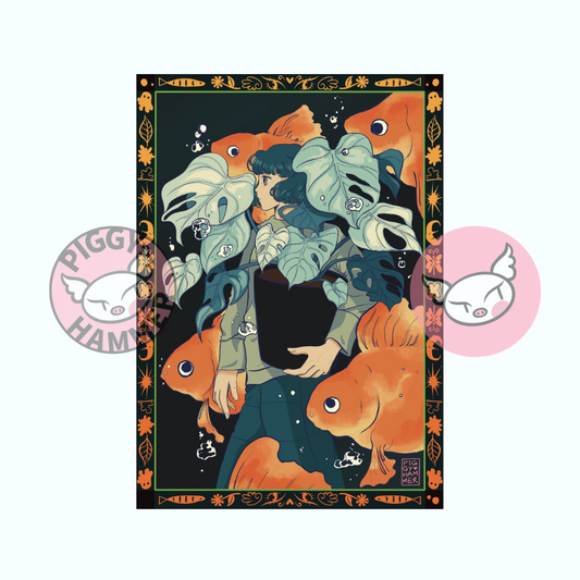 Girl in the land of the goldfish Print