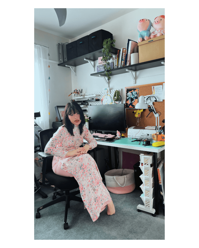 me in my studio - wearing traditional Vietnamese Áo Dài